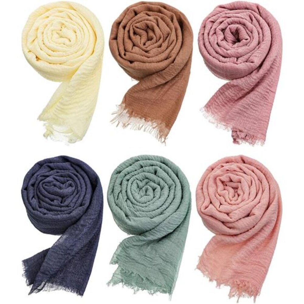 6 Pack Women Cotton Shawl Scarf Crinkle Wrap Hijab Head Scarf Lightweight
